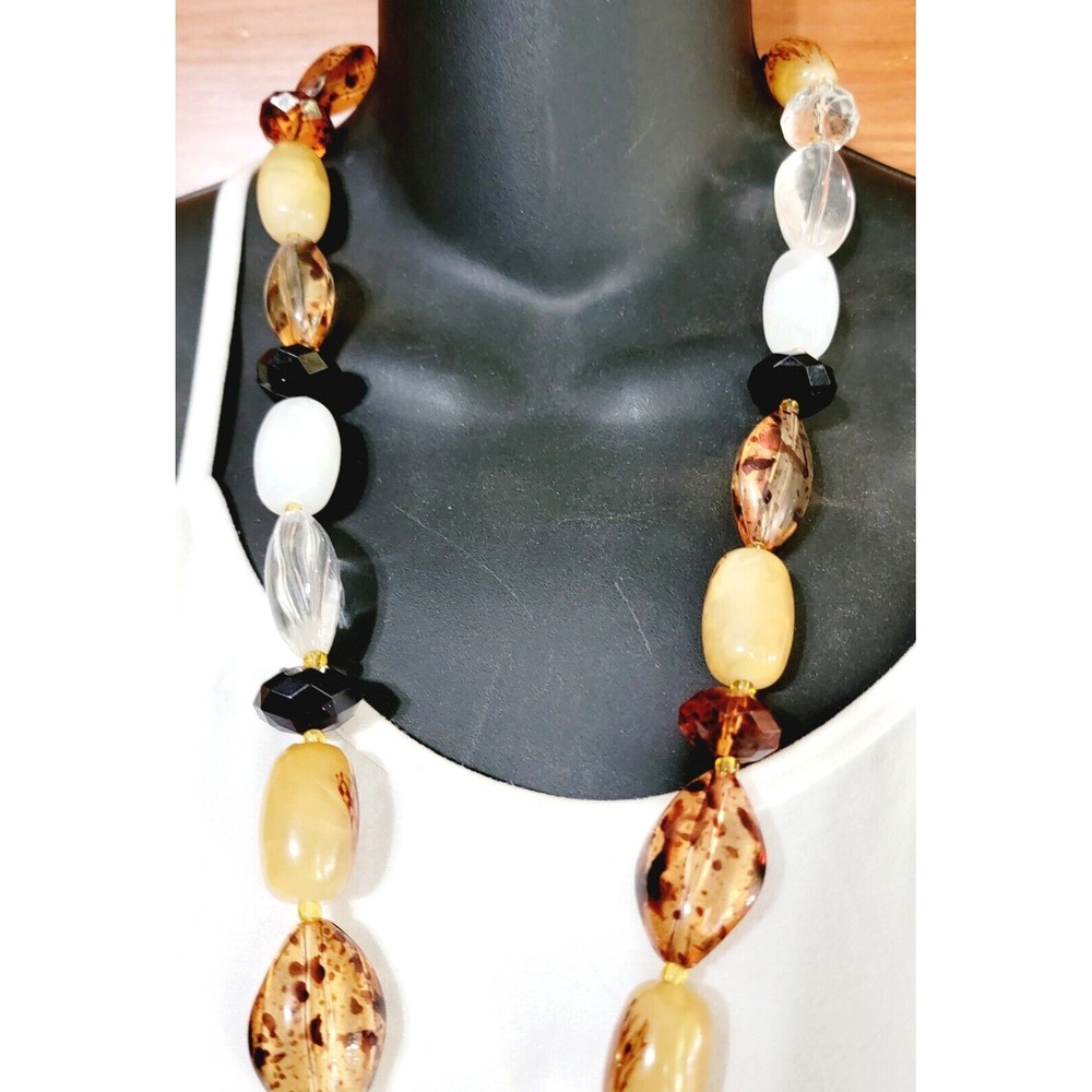 Vintage Multicolor Beaded Necklace Earth Tone Lucite Chunky Adjustable 34"